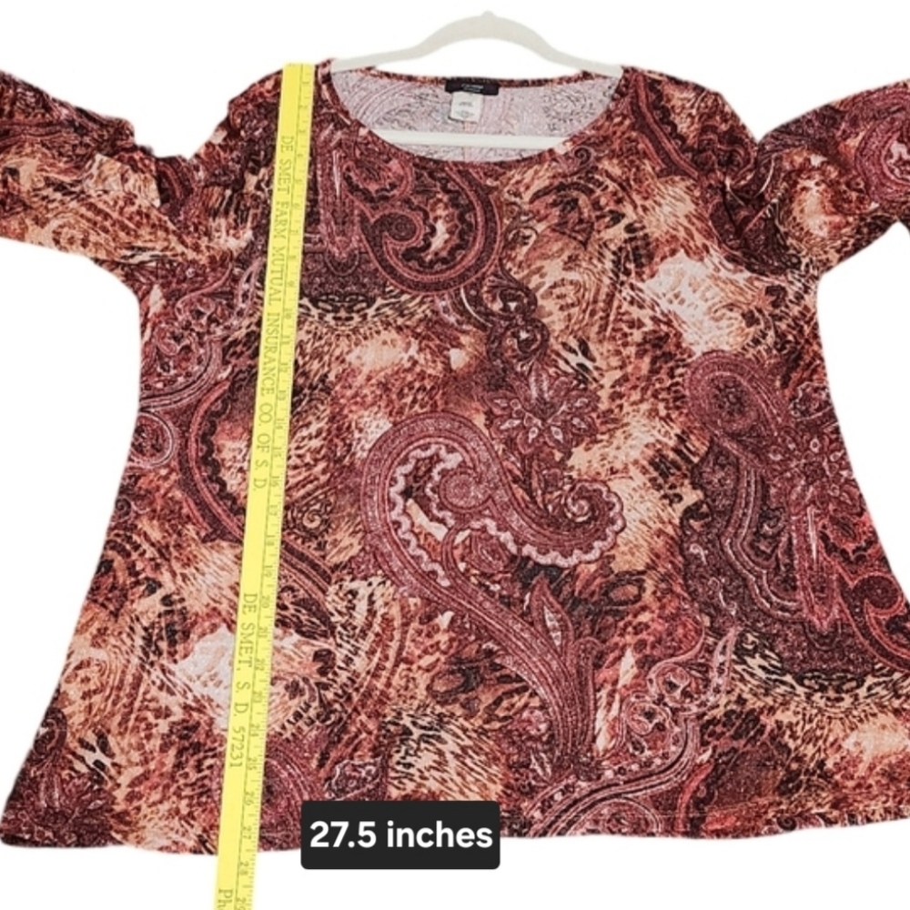 COCOMO Top Womens Plus 1X Brown Copper Paisley Bell Sleeve Celestial Fairy Boho - Picture 11 of 13